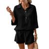 Women's  Color Casual Shirt Collar Casual Two-piece Set
