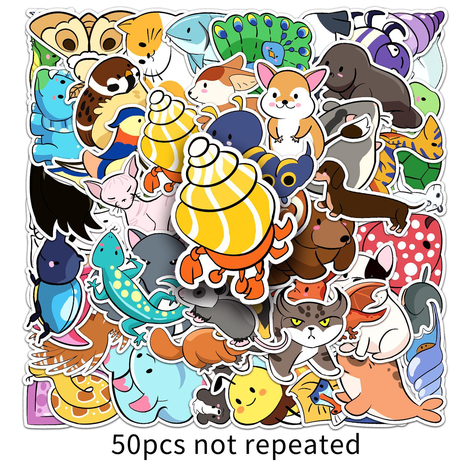50 Unique Hand-Drawn Simple Animal Stickers for Guitar, Refrigerator, and Planner Decoration