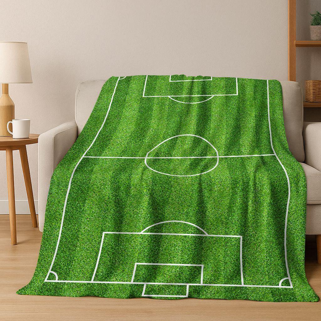 Green Black Football Field Stadium Art Flannel Blanket,Cozy Soft Throw Blanket for Home Bedroom Bed Sofa Picnic Cover Kids Gift