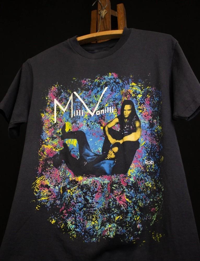 Винтажная футболка Milli Vanilli В Концерте Для Мужчин Хлопок Черный Все Размеры Унисекс Футболка XXXXL