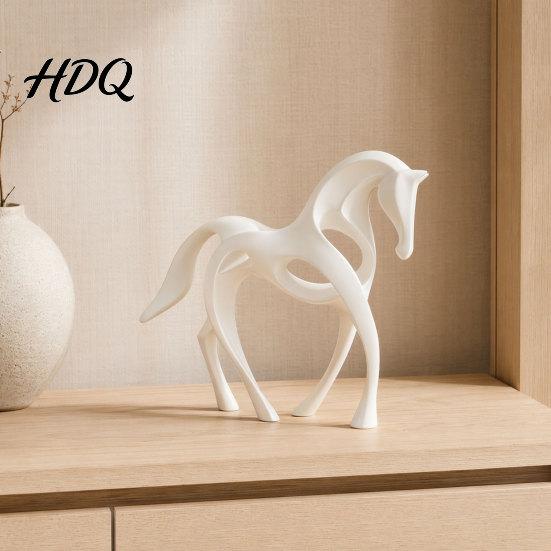 Matte White Horse Figure 3D Printed Abstract Statue Minimalist Hollow Figurine