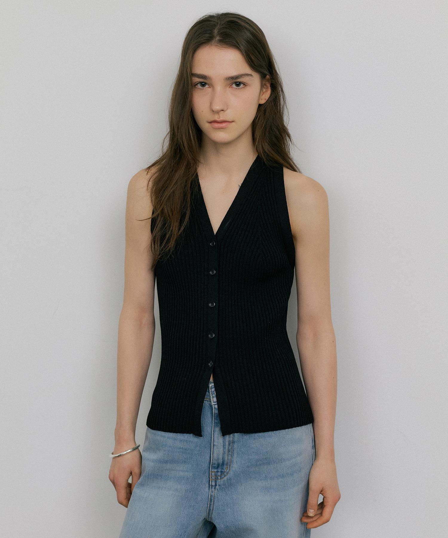 Otte Halter Ribbed Knit Vest_2Color White/Free