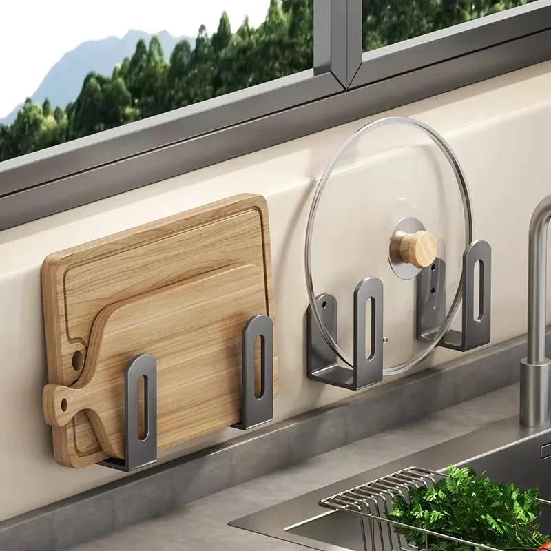 2/4/6/8Pcs Pot Lid Rack Pot Cover Cutting Board Holder Sponge Storage Shelf Kitchen Bathroom Wall Mounted Organizer Rack