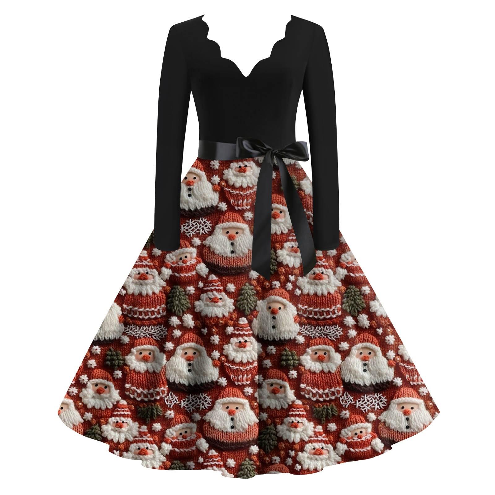 

Женские повседневные модные длинные платья с рождественским графическим принтом и длинными рукавами в винтажном стиле XL коричневый