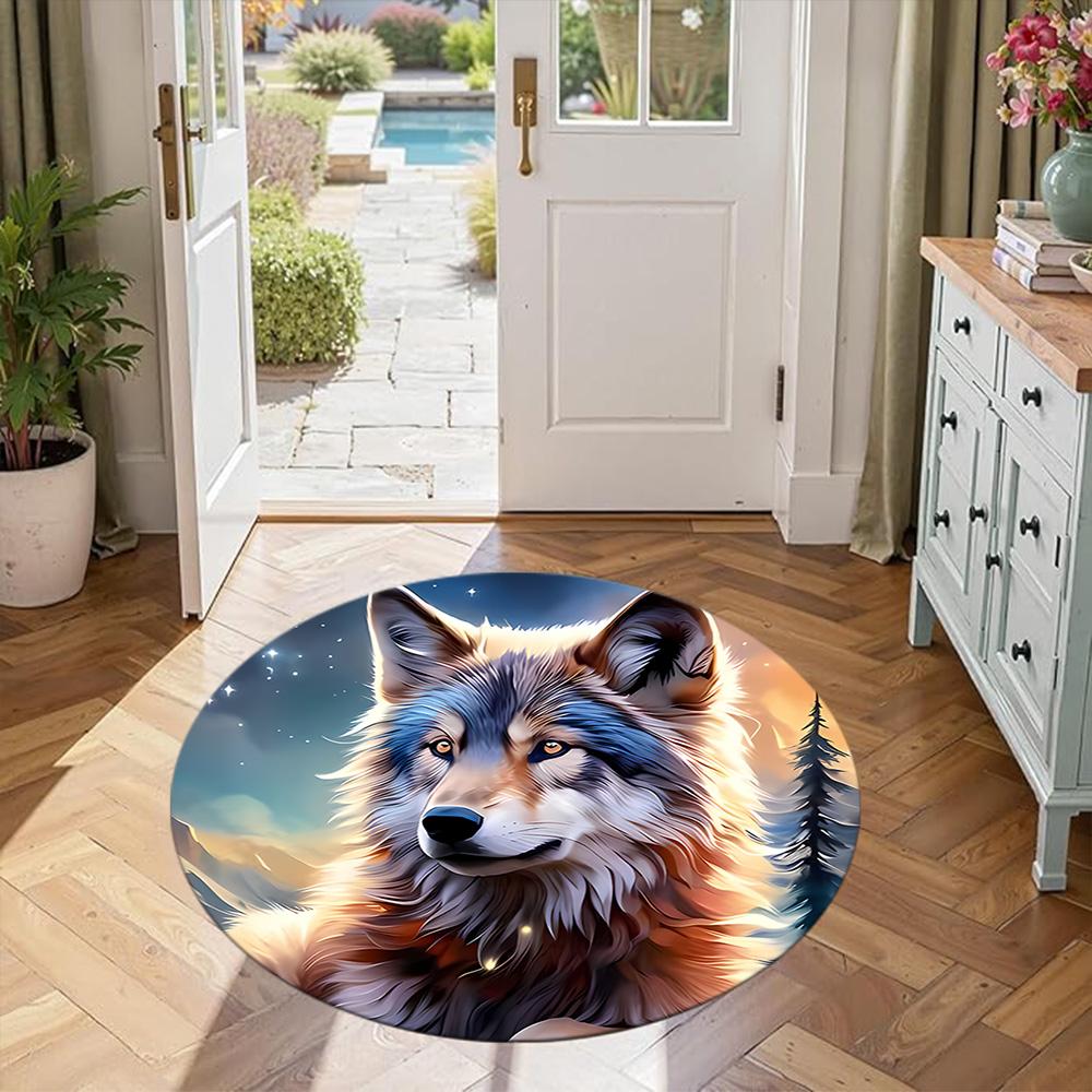 Wolf Round Office Rug Design for Dormitory Entryway Playrooms Living Rooms Anti-slip Round Rug Anime Office Decor Perfect Birthday Christmas Gift Idea
