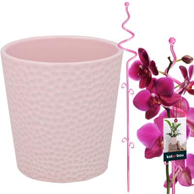 Kotarbau® Set Rosa Blumentopf 15 cm Mit Rosa Ständer 58 cm Für Blumen Keramik Blumentopf Kunststoffständer Für Pflanzen Orchideen-Set