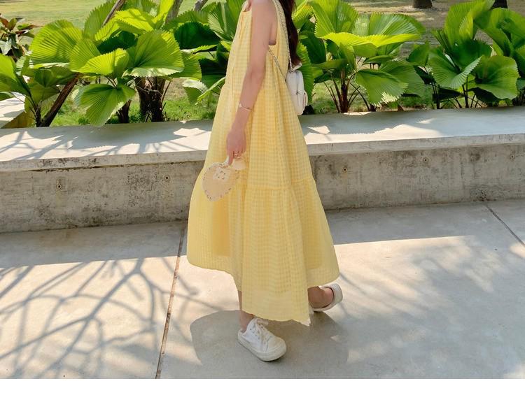 New Summer 2026 Women's Yellow Sleeveless French Vest Dress - Beach Resort Style
