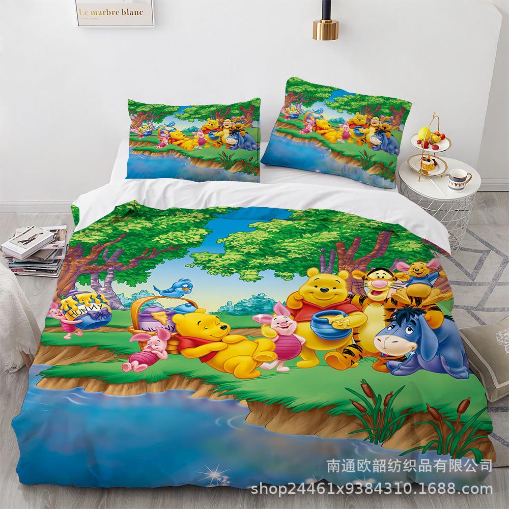 Winnie the Pooh Bear Bedding Sets Comforter Quilt Bed Cover Duvet Cover Pillow Case 2-3 Pieces Sets Kids Adult Size