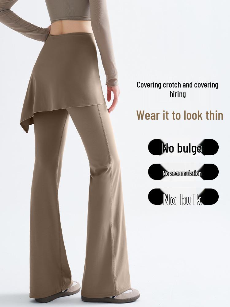 Women's Micro-Flare Fitness Pants with Detachable Skirt - Spring/Autumn Running & Training Base Layer, Plus Size Available