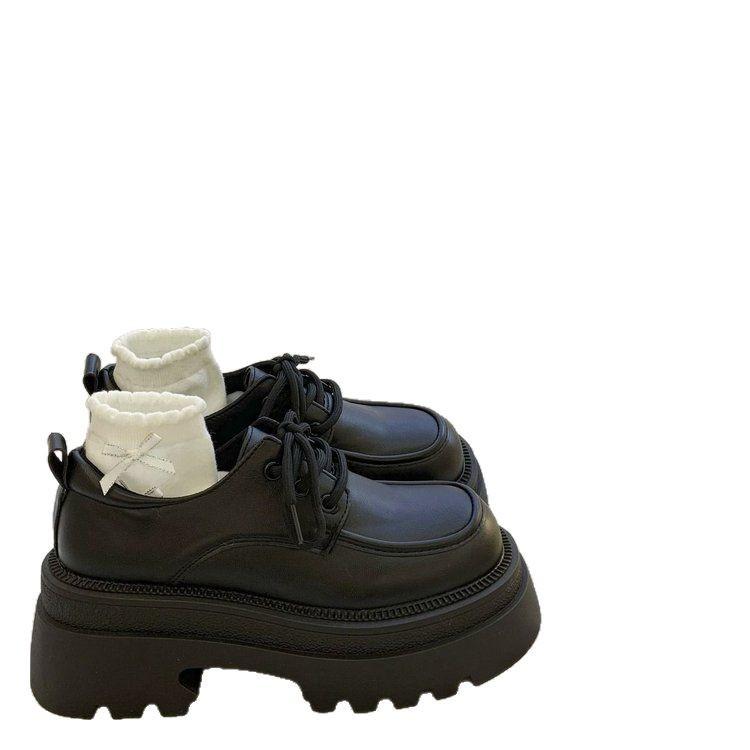 Platform thick heel small leather shoes women's British style 2025 spring new big head high heel lace-up Mary Jane Love single shoes