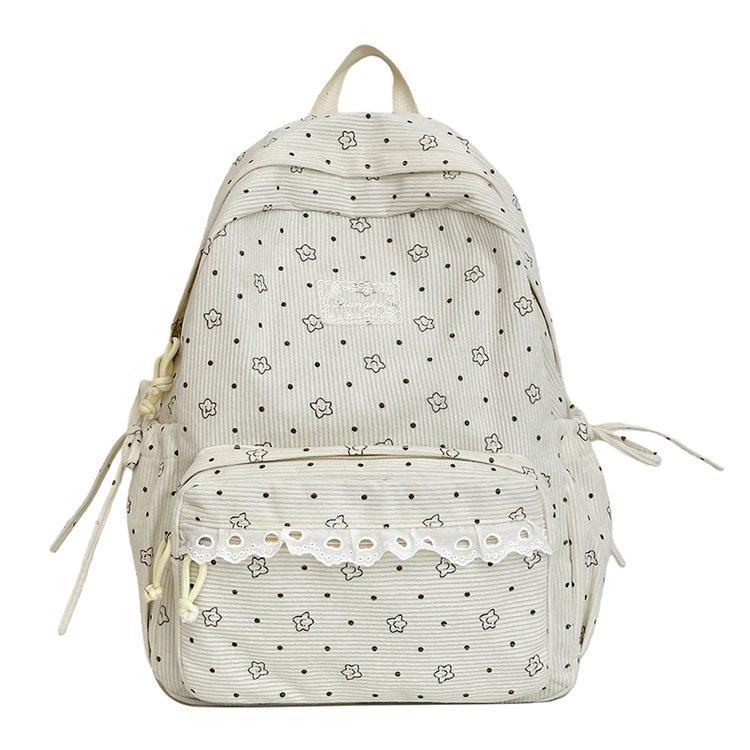 Schoolbag Corduroy Vintage College Style Backpack, Korean Ins Small Fresh Junior High School Student School Bag Women's Light Backpack