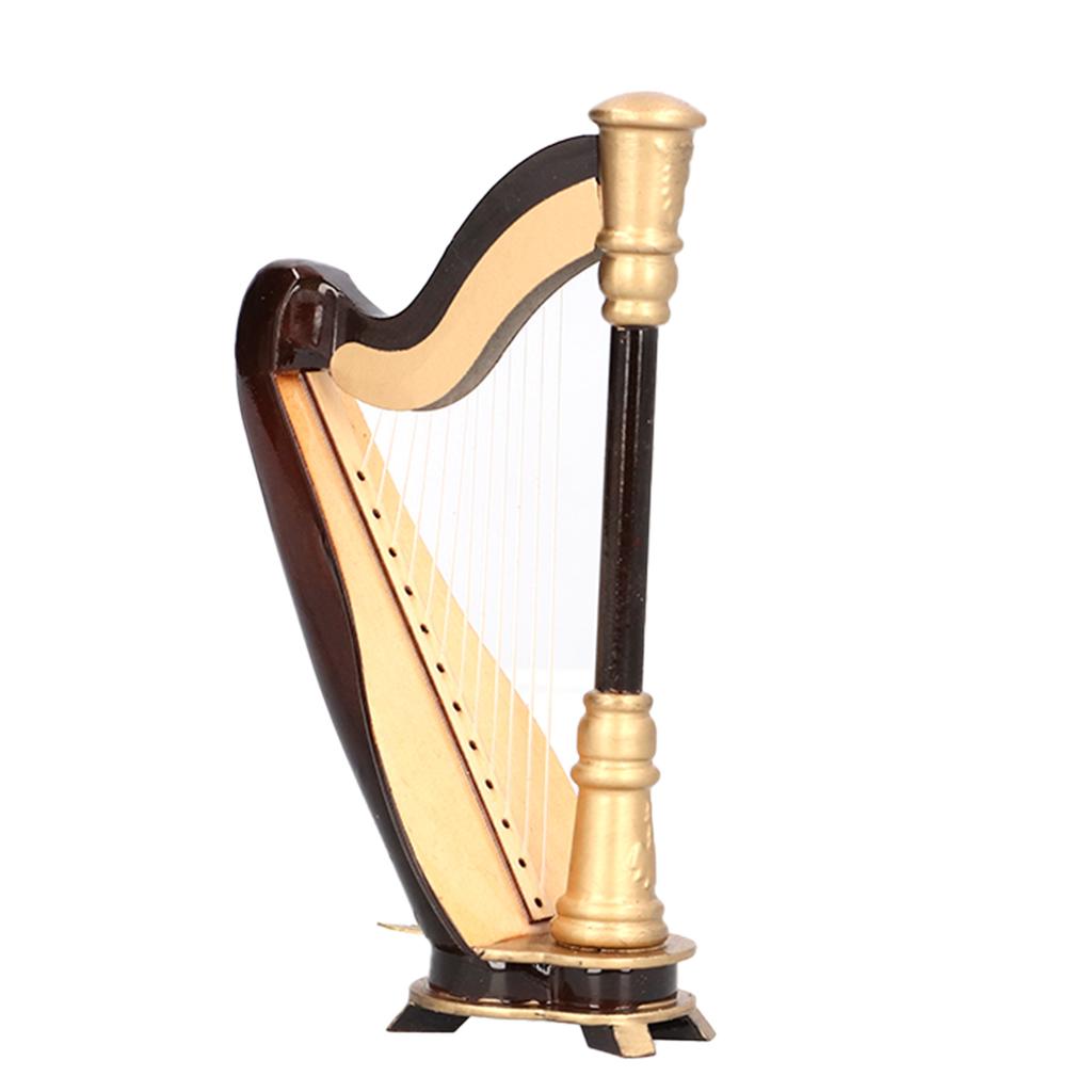 Mini Harp Model Musical Instrument Replica Home Office Table Decoration Ornament MG‑253