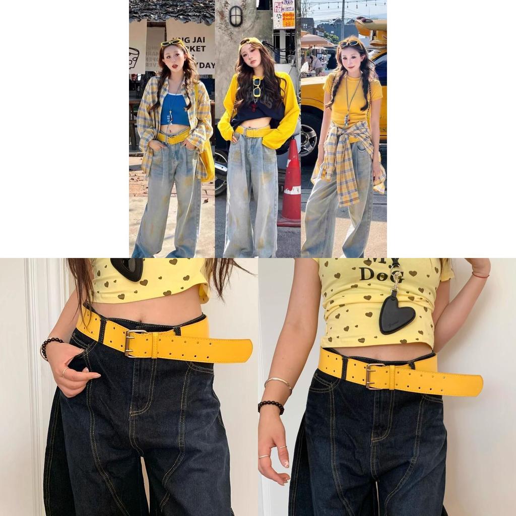 Pu Leather Wide Belt With Gold Buckle For Women Dress And Jeans Accessories