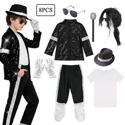 Boys Halloween Cosplay Michael Superstar Singer Dance Costume Set Jackson Kids Carnival Birthday Hip Hop Performance Outfit