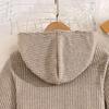 Mädchen Outfit Herbst Winter Neu Gestrickt Gerippt Langarm Kapuzen Reißverschluss Oberteil Mode Schlaghose