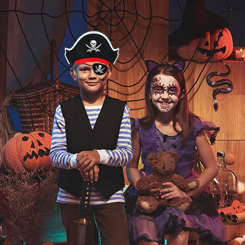12 szt. Kapelusz Kapitana Pirata z Nadrukiem Czaszki Opaska na Oko Dzieci Dorosły Halloween Party Cosplay Kostium Czapka Dekoracja Rekwizyty Urodziny Dzieci