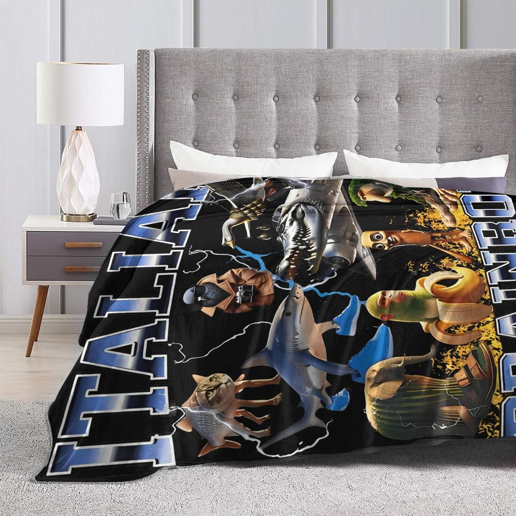 Bombardiro Crocodilo Tralalero Tralala  Blankets Italian Brainrot  Flannel Soft Throw Blanket for Home Restaurant Textile Decor