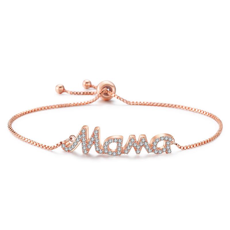 Kadınlar İçin Zarif Mama Harfli Bileklik Parlak Kristal Zirkon Ayarlanabilir Zincirli Bilezik Anneler Günü Anne Doğum Günü Takı Hediyesi