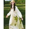 French Light Luxury ~ Grape Printed Ice Silk Nightdress Women's Suit Long Sleeve Summer Homewear Idle Style Vacation Skirt