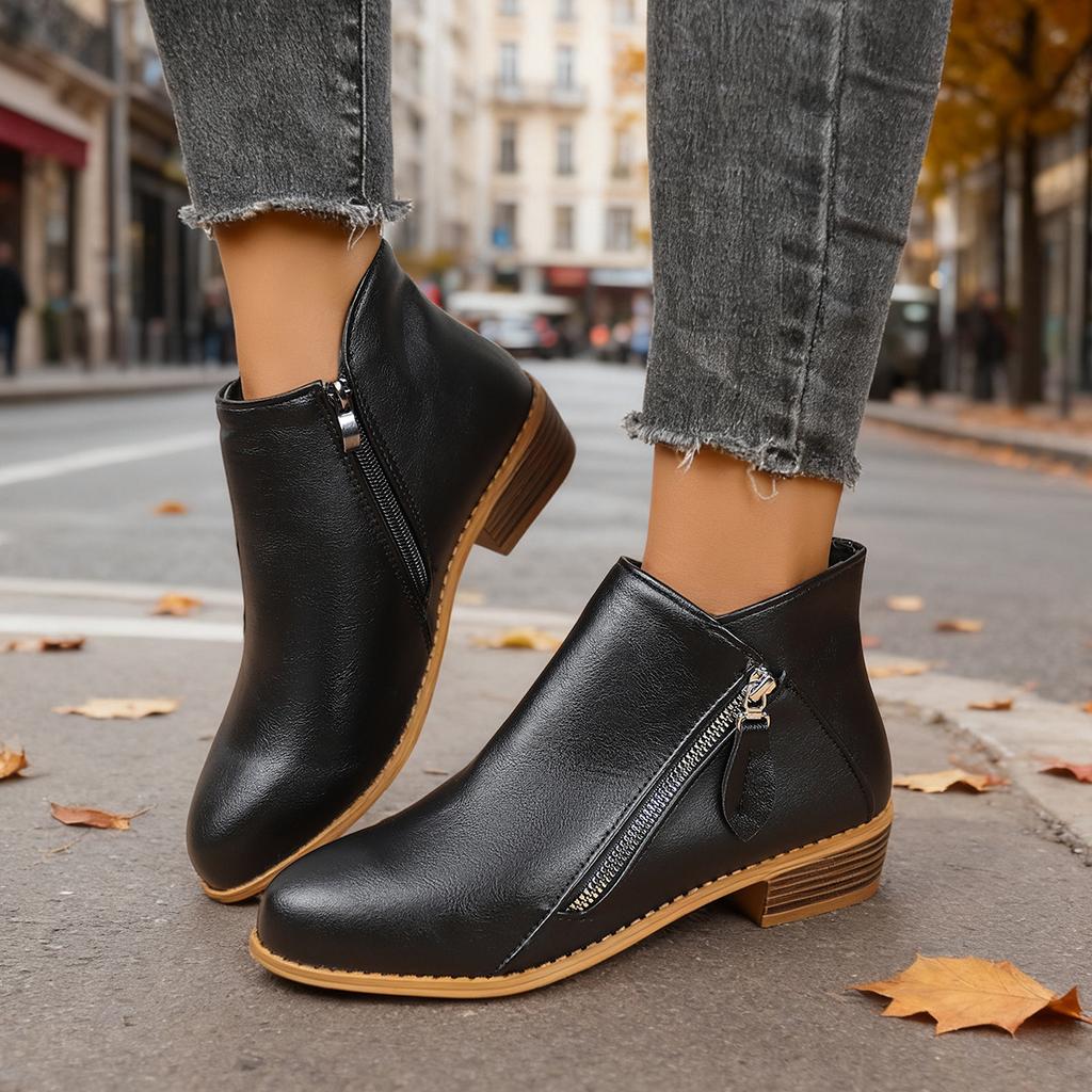 Booties for Women,Women's Casual Dress Low Heeled Booties. V Cut Fashion Thick Heel Design Shoes