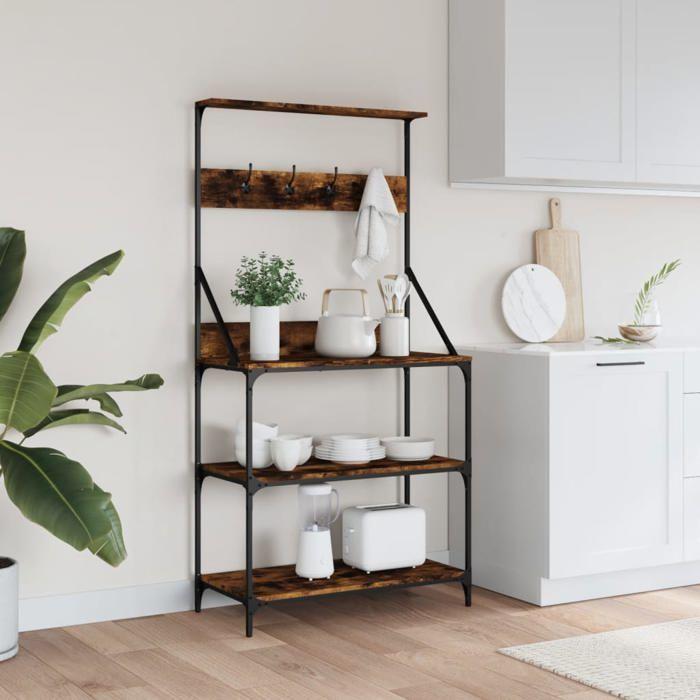 VidaXL Bakery Shelf and Hooks 4 Levels, Storage Furniture with Adjustable Feet, Kitchen Organizer 838960