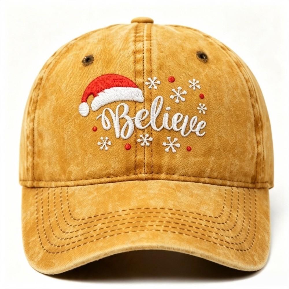 Embroidered Snowflake Baseball Cap Adjustable Strap Cotton Snowflake Embroidered Hat Breathable Vintage Wash Baseball Cap