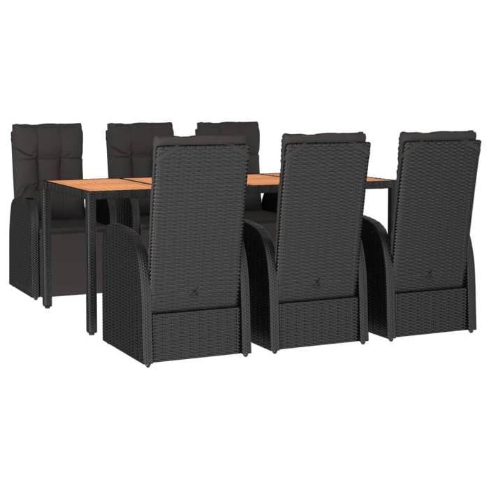 VidaXL 7-Piece Garden Dining Set Black Poly Rattan and Acacia, Dining Set, Dining Set 3157610