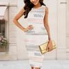 Women Plus Size Round Neck Sleeveless Printed Bodycon Midi Dress