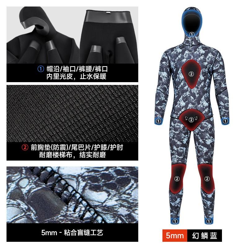 3mm 5mm Camo Neoprene Wetsuit Diving Surfing Snorkeling Fishing Men Full Body Thermal Protection Hooded Separate Suit