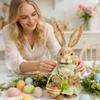 Bunny Statue Festive Straw Animal Sculpture Easter Bunny Decoration for Table Centerpiece Indoor Bedroom Desk Bookshelves