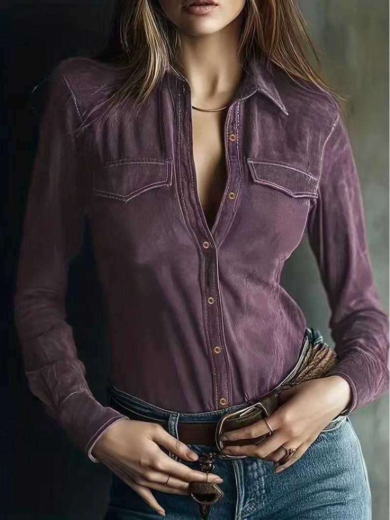 Women's European & American Long-Sleeve Deer Suede Shirt - Spring & Autumn Collection