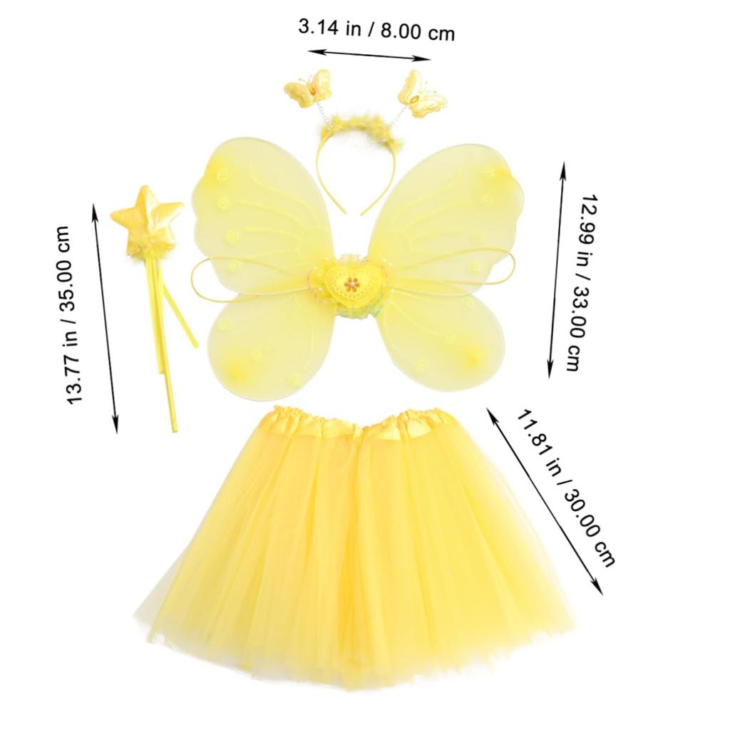 OATIPHO Fairy Wings Skirt Tutu Set for Performance Cosplay Costume for and Stage Yellow Girls, Dress, Parties, School, Performances,