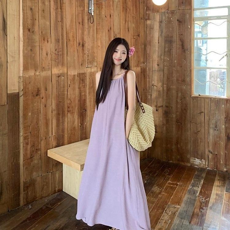 Seaside Vacation Pink Sleeveless Suspender Dress Loose Lazy Wind 2026 Summer New Sweet and Spicy Skirt Women