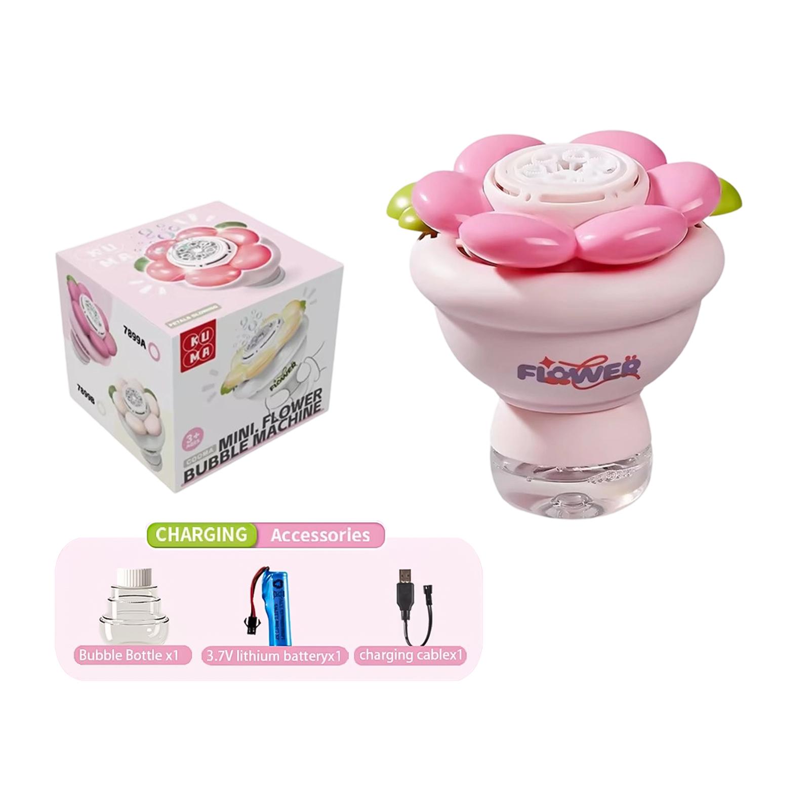 Rechargeable Automatic Bubble Machine Handheld Bubble Wand with LED Light 65ml Bubble Solution Included Flower Shape Bubble Blower Toy for Kids One Size