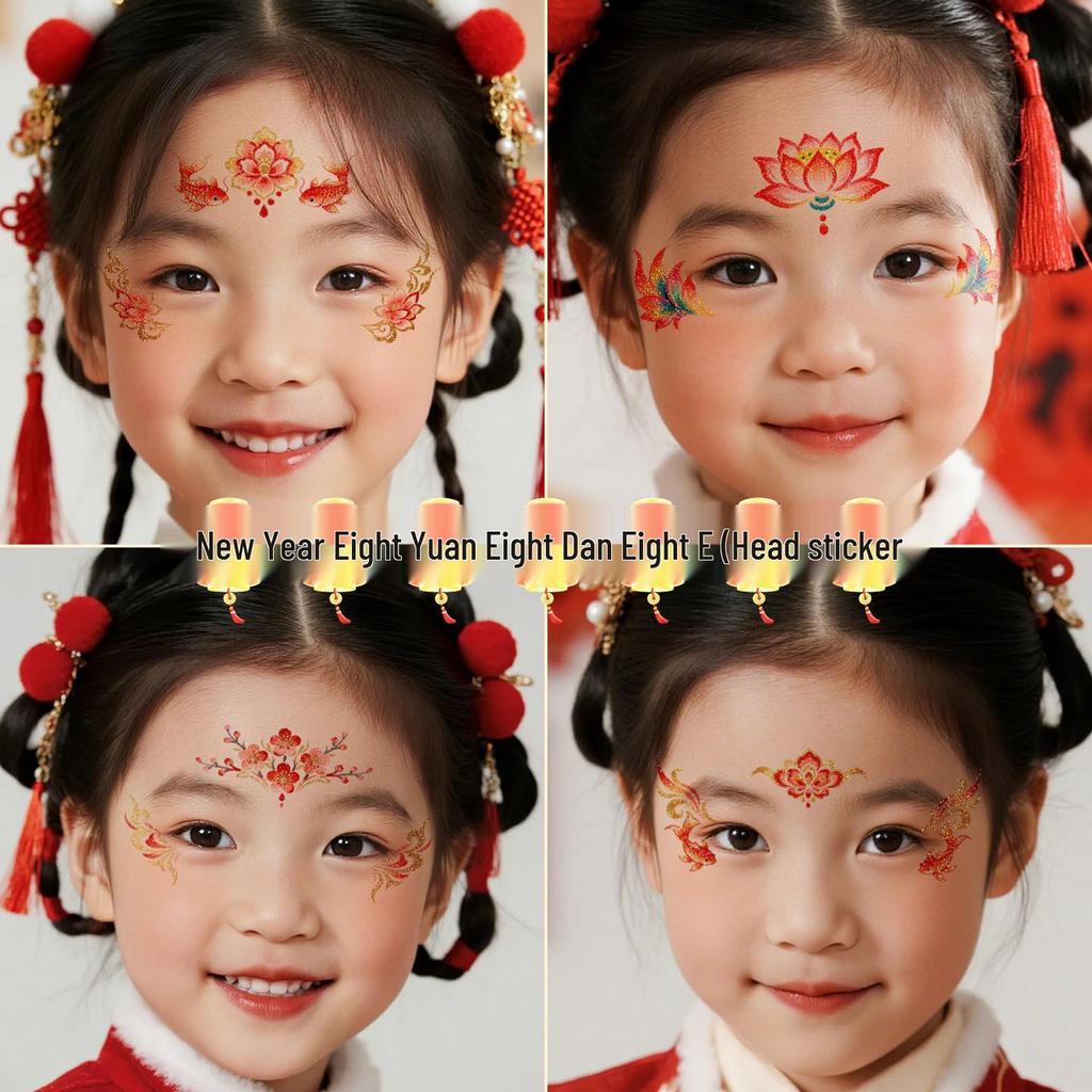New Year Glitter Tattoo Stickers for Kids: Non-toxic, Easy to Clean, High-End, Cute Forehead Designs.