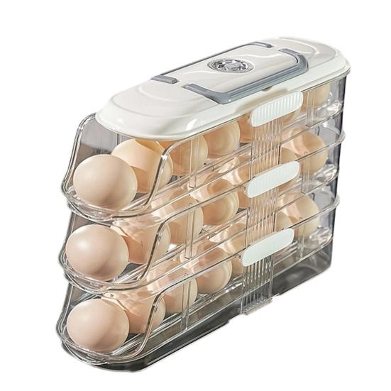 Automatische Roller Eierhouder 1/2/3 Lagen Keuken Koelkast Verse Eieren Opbergrek Plastic Eier Organizer Container Dispenser met Handvat