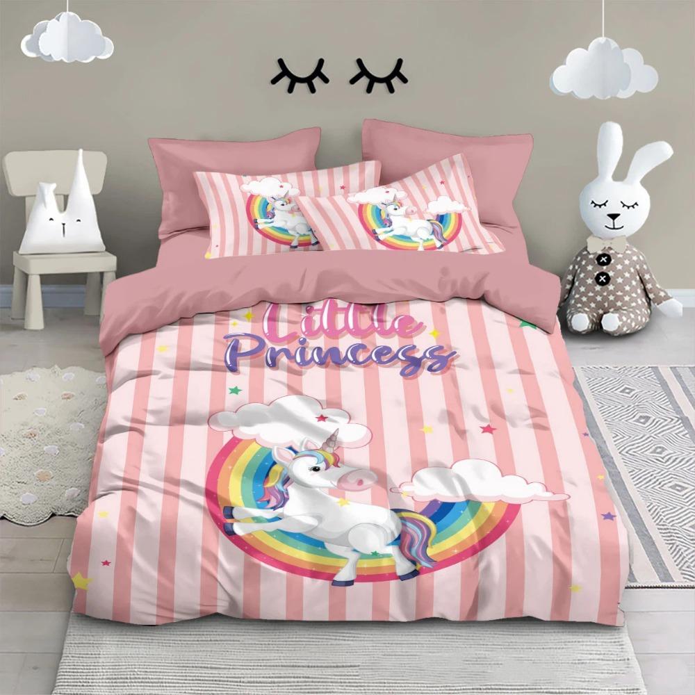Pink Unicorn Duvet Cover pillowcase Bedroom Decoration Children Gift adult Single Double bed Large SizeZip Duvet Cover