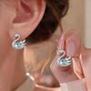 Silver Needle Zirconia Swan Stud Earrings - Elegant & Unique Fashionable Jewelry.
