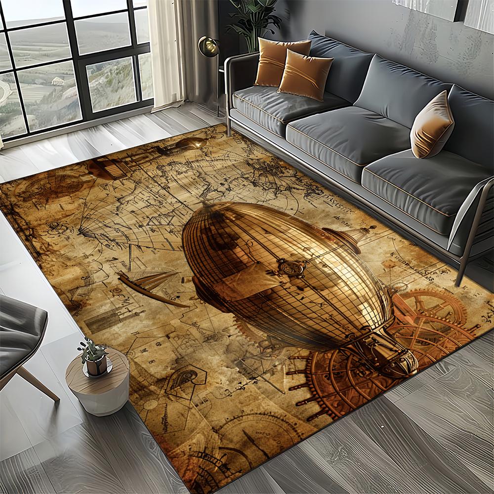 2025 New Style Retro Marine Nautical Chart Compass Carpet Rug for Home Living Room Bedroom Sofa Doormat Decor,Non-slip Floor Mat