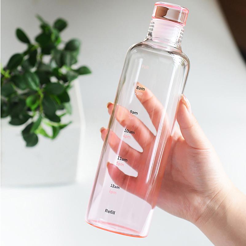 500/650Ml Large Capacity Glass Bottle With Time Marker Cover For Water Drinks
