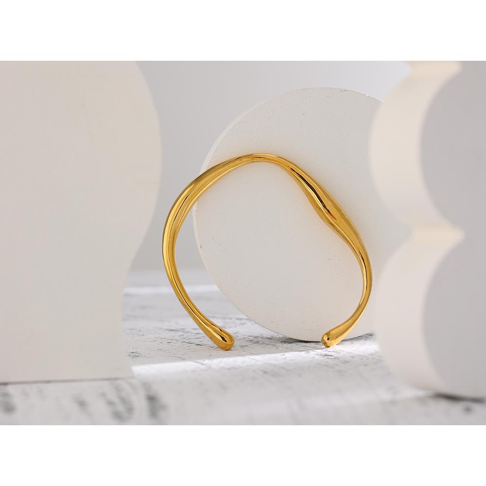 Yhpup Opening 316 Stainless Steel Wrist Bracelet Bangle Gold Color Minimalist Texture Statement Brand Jewelry for Women Party