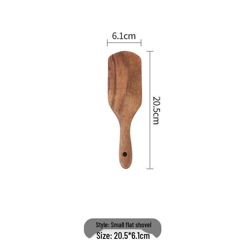 Teak Wood Pizza Shovel & Non-stick Spatula Set - Includes Frying, Salad, and Butter Scraper Spoons