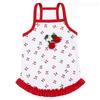 1Pc Pet Outfit, White Vertical Ribbed Sleeveless Camisole Vest with 3D Cherry Flower Red Ruffle Hem for Small Dogs and Cats