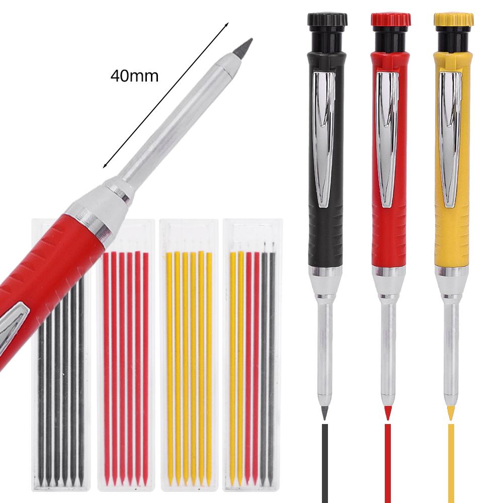 4-1Pack Solid Carpenter Pencil with Refill 40mm Long Nosed Deep Hole Mechanical Pencil Marker for Woodworking Construction