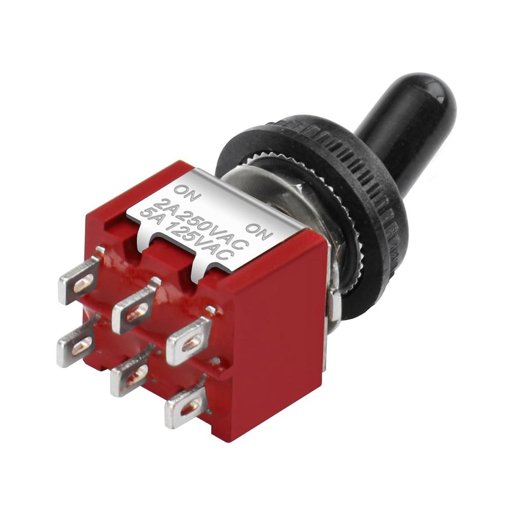 Heschen Miniature Toggle Switch MTS-202 ON-ON DPDT 6 Pin, 2A 250V, 5A 120V, with Waterproof Cap, Pack of 5