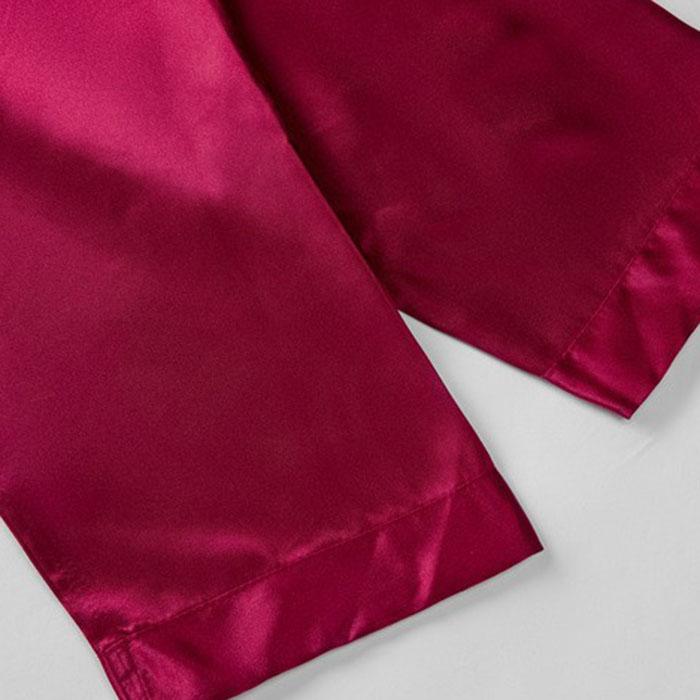 Women's Silk Bathrobe - Long Sleeve V-Neck Solid Color Loungewear House Robe