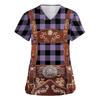 Women's V Neck Short Sleeve Work Shirt with Pockets Oktoberfest Print Top for Healthcare and Service Uniforms Lightweight Comfortable Fit
