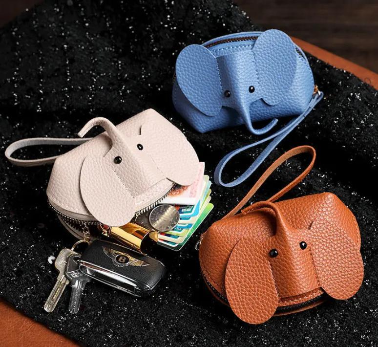 4Pcs Elephant PU Leather Coin Purse Women Small Wallet Purses Mini Simple Zipper Bags Pocket Wallets Coin Key Storage Bag