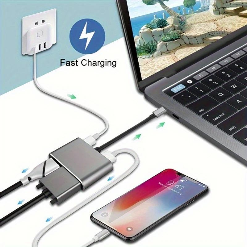 4in1 Type C to HDTV VGA USB 30 and Digital AV Multiport Adapter Hub with PD Charging Port Compatible for Multiple Devices
