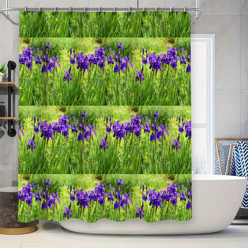 

Modern Stylish Flower Print Shower Curtain Purple Hydrangeas On Green Grass Pattern Bath Decor, 69X70 Inches Waterproof Shower C W60H190(CM)-1 Pcs